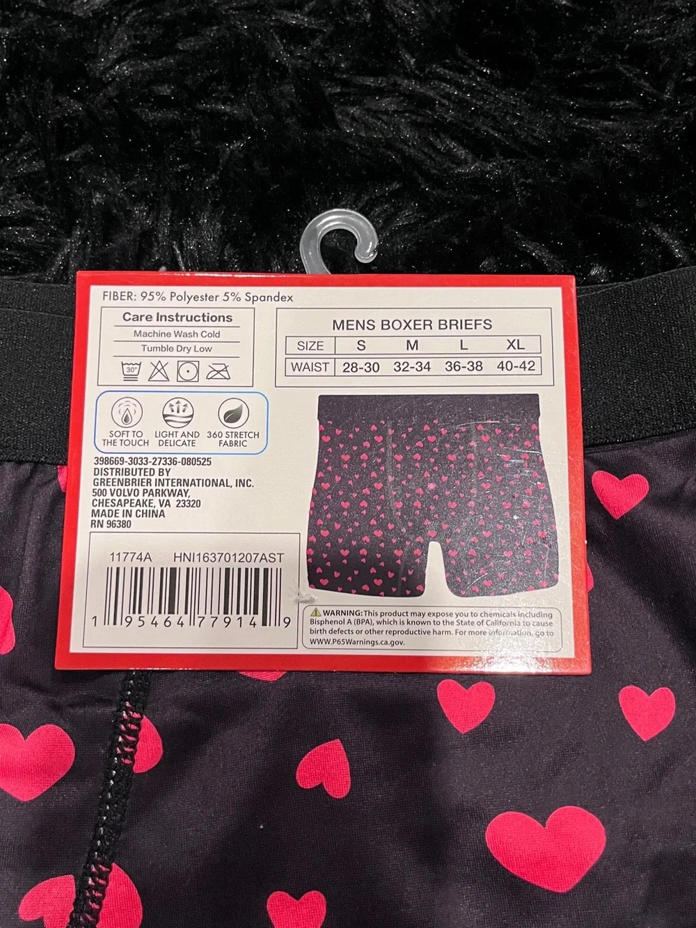 Mens Boxer Briefs with Red Heart Print Size M